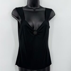 Express Design Studio Black Y2K V-Neck Embellished Cami Top in Black | Medium